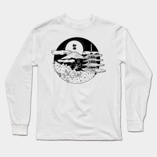 Japan Fuji Mountain art black white monochrome Long Sleeve T-Shirt